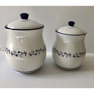 HOME BY TARGET COFFE AND SUGGAR BOWL W/LID CERAMIC WHITE AND ACCENTS FLORAL BLUE